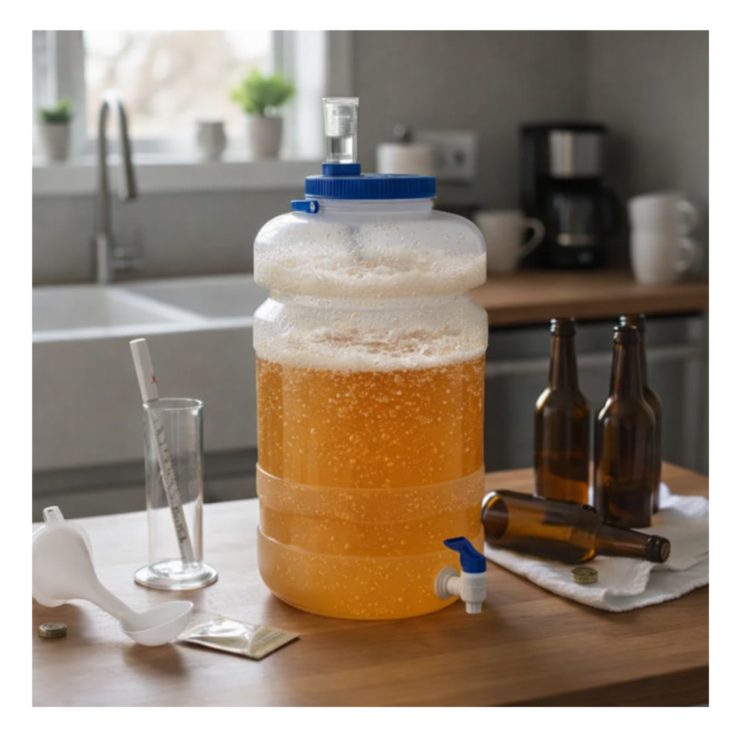 Fermentador 25 Litros con Canilla Doble Acción + Airlock (Azul/Natural) fermentador 25 litros canilla doble accion airlock soporte manija cerveza artesanal