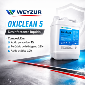 Bidón Oxiclean 5 Weyzur desinfectante industrial a base de ácido peracético para industria alimenticia y cervecera