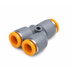 Racor bifurcador en Y con conexión rápida push-in para mangueras de 8mm y 10mm usado en choperas y sistemas de cerveza artesanal