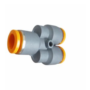 Racor bifurcador en Y con conexión rápida push-in para mangueras de 8mm y 10mm usado en choperas y sistemas de cerveza artesanal