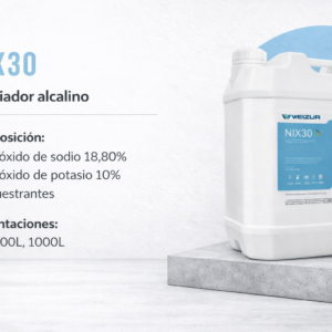 Limpiador alcalino industrial NIX30 sin cloro para limpieza profunda en procesos industriales y alimenticios