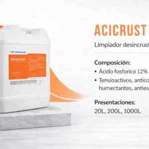 Limpiador desincrustante ácido Acicrust para eliminación de sarro e incrustaciones en procesos industriales 20lt
