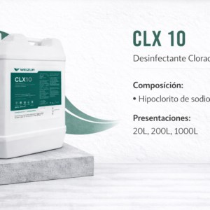 Desinfectante clorado industrial con hipoclorito de sodio. Ideal para sanitización diaria en industria alimenticia y procesos productivos. 20lt