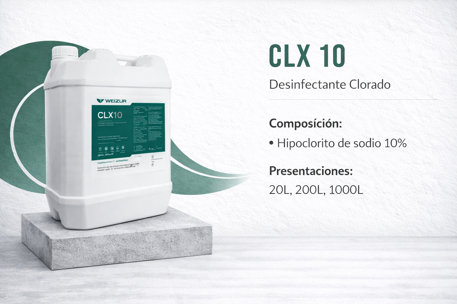 CLX 10 desinfectante clorado industrial 20lt Desinfectante clorado industrial con hipoclorito de sodio. Ideal para sanitización diaria en industria alimenticia y procesos productivos. 20lt