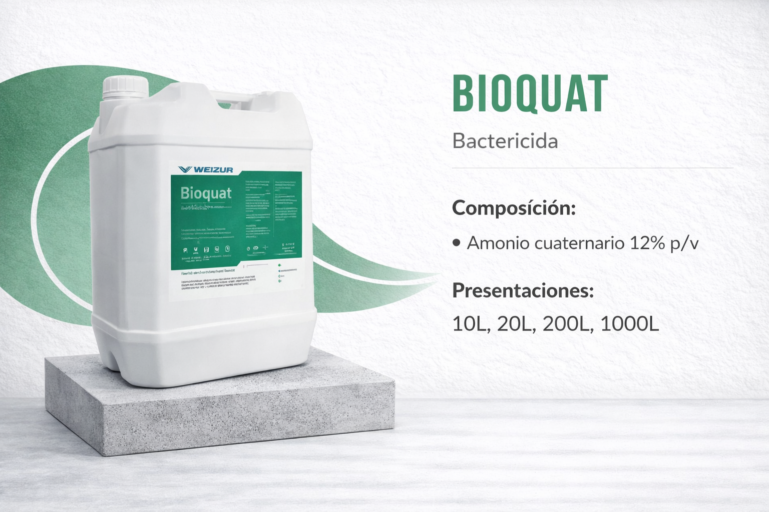 Bioquat desinfectante amonio cuaternario industrial 20lt Desinfectante bactericida Bioquat con amonio cuaternario para sanitización en industria alimenticia y comercios 20lt