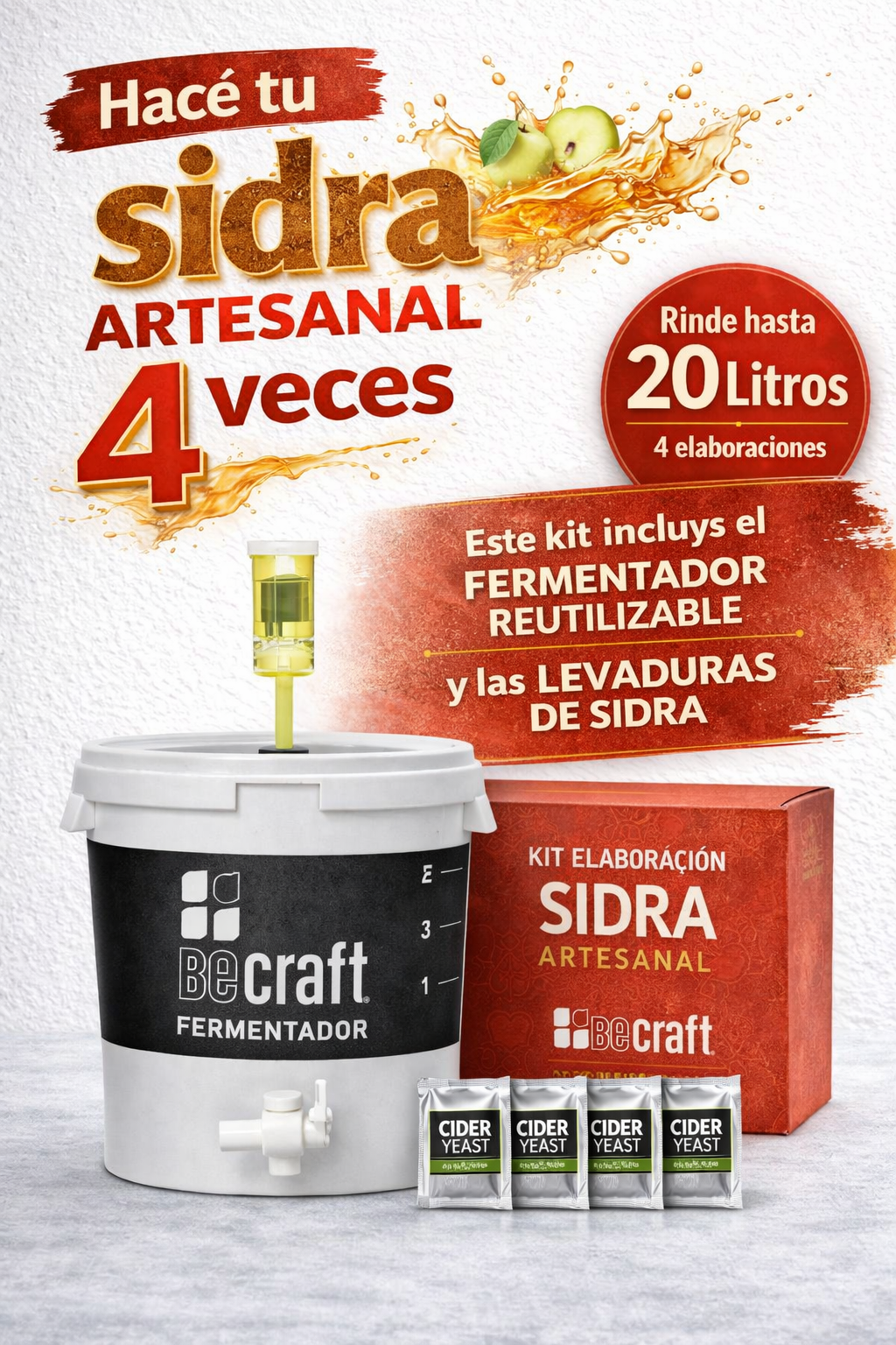 Kit Elaboración de Sidra Artesanal – Fermentador Reutilizable + Levaduras | BeCraft