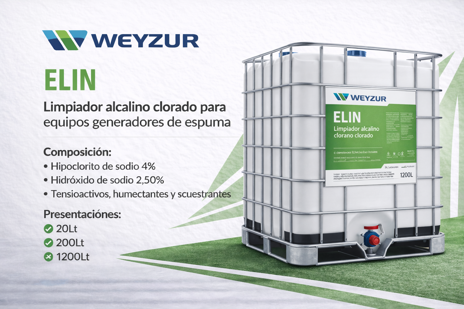 Elin limpiador alcalino clorado 1200 Limpiador alcalino clorado Elin industrial espuma activa desinfección 1200lt