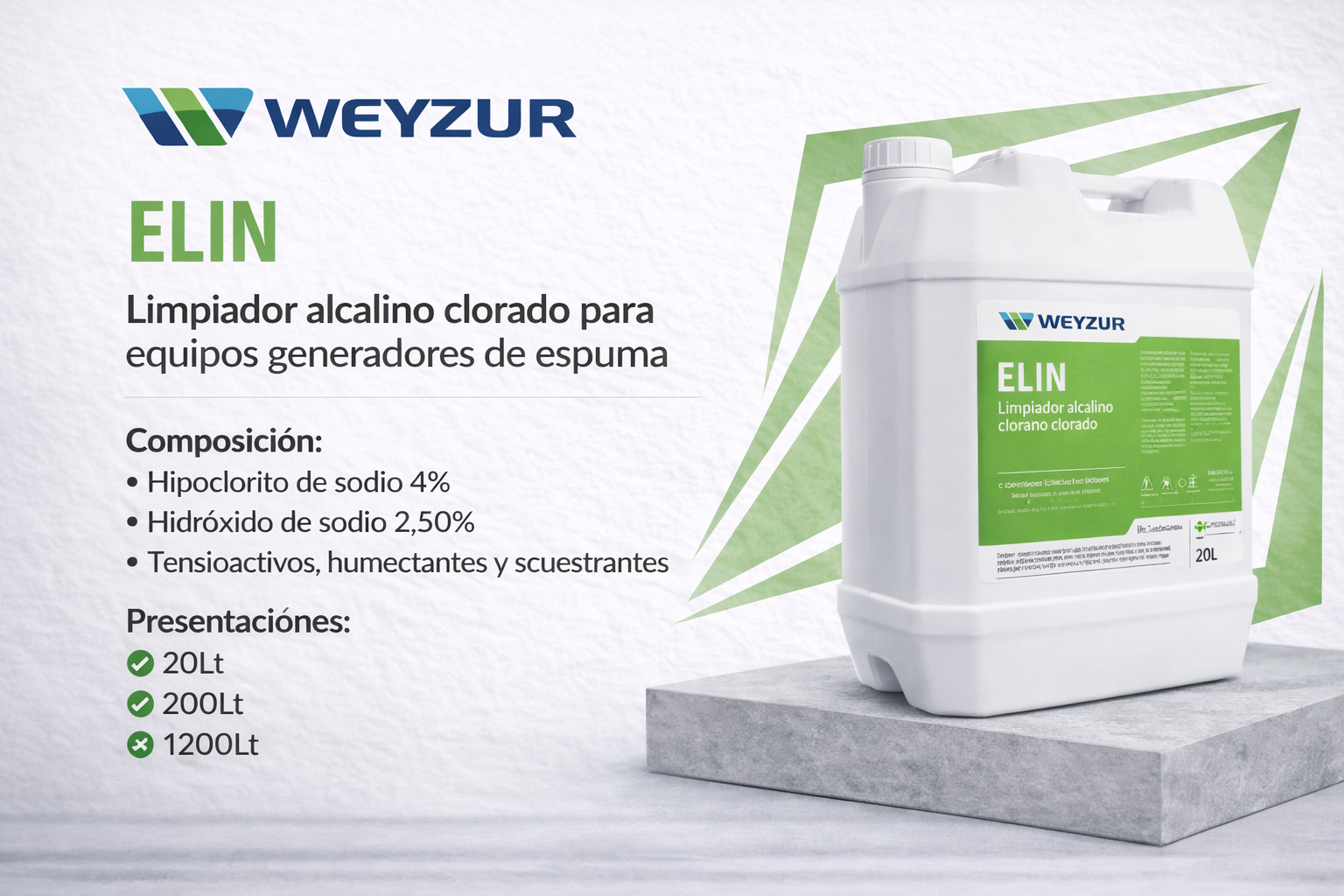 Elin limpiador alcalino clorado 20lt Limpiador alcalino clorado Elin industrial espuma activa desinfección 20lt