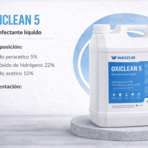 Desinfectante industrial Oxiclean 5 con ácido peracético para sanitización en industria alimenticia y sistemas CIP 5lt