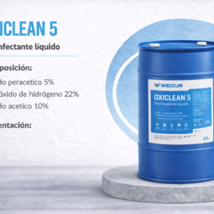 Desinfectante industrial Oxiclean 5 con ácido peracético para sanitización en industria alimenticia y sistemas CIP 200lt