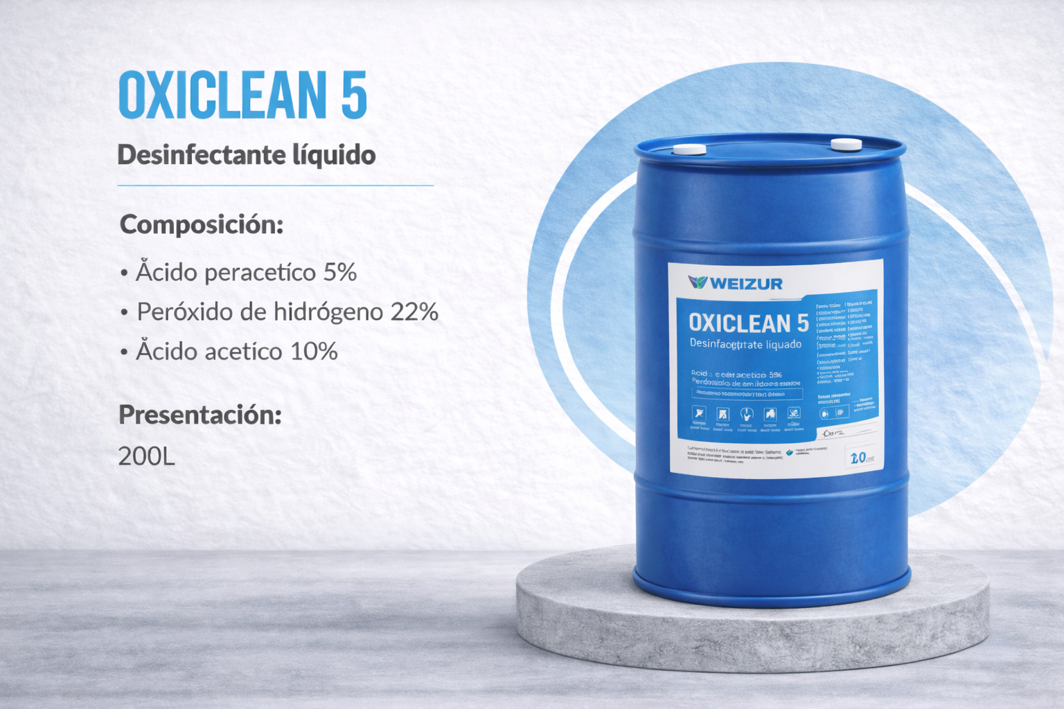 Oxiclean 5 desinfectante industrial ácido peracético 200lt Desinfectante industrial Oxiclean 5 con ácido peracético para sanitización en industria alimenticia y sistemas CIP 200lt