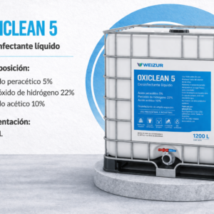 Desinfectante industrial Oxiclean 5 con ácido peracético para sanitización en industria alimenticia y sistemas CIP 1200lt