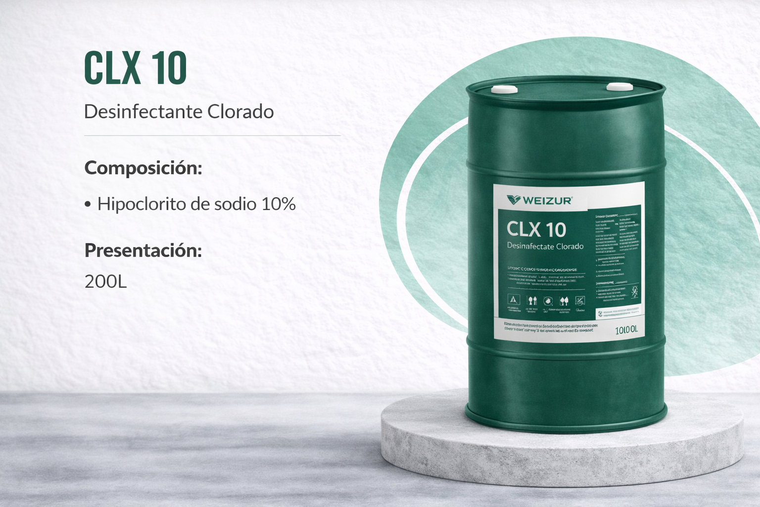 CLX 10 desinfectante clorado industrial 200lt Desinfectante clorado industrial CLX 10 con hipoclorito de sodio para sanitización de superficies y equipos 200lt