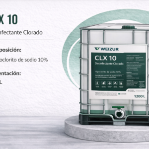 Desinfectante clorado industrial CLX 10 con hipoclorito de sodio para sanitización de superficies y equipos 1200lt