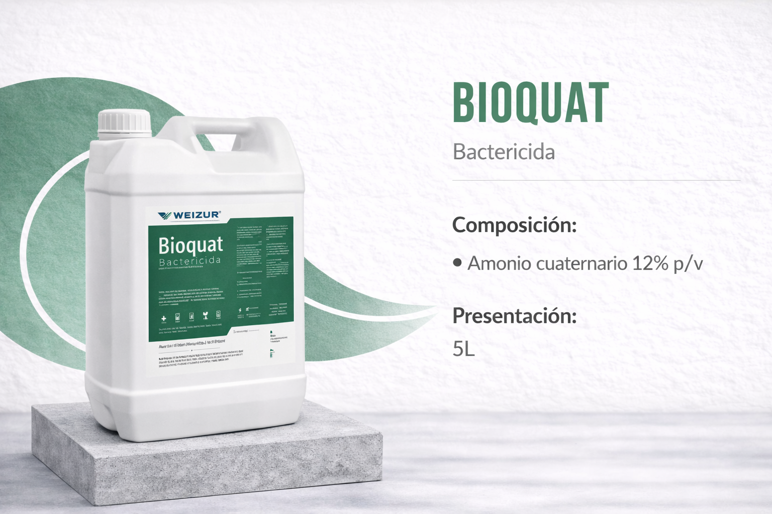 Bioquat desinfectante amonio cuaternario industrial 5lt Desinfectante bactericida Bioquat con amonio cuaternario para sanitización en industria alimenticia y comercios 5lt