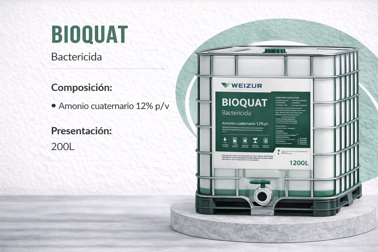 Bioquat desinfectante amonio cuaternario industrial 1200lt Desinfectante bactericida Bioquat con amonio cuaternario para sanitización en industria alimenticia y comercios 1200lt