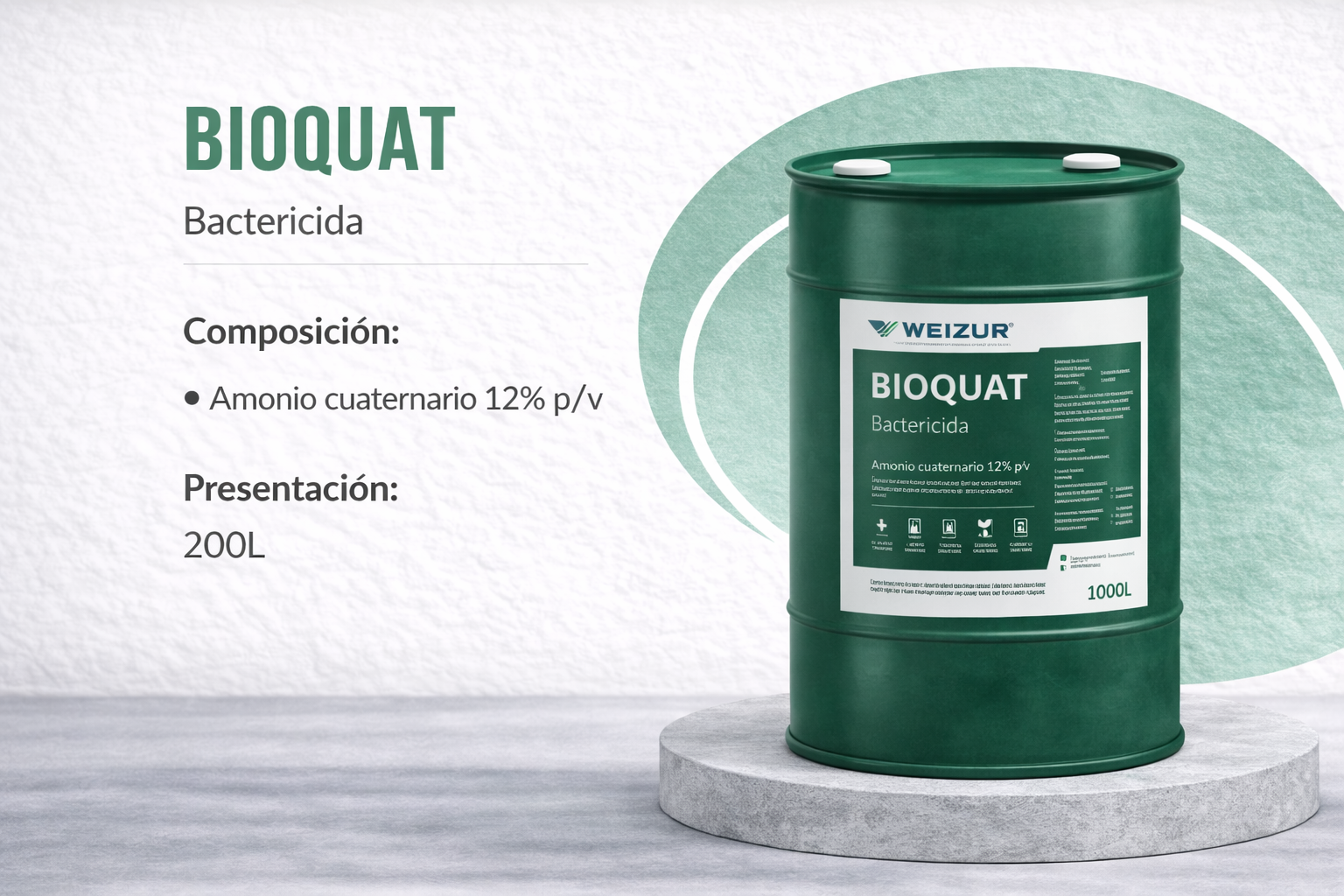 Bioquat desinfectante amonio cuaternario industrial 200lt Desinfectante bactericida Bioquat con amonio cuaternario para sanitización en industria alimenticia y comercios 200lt
