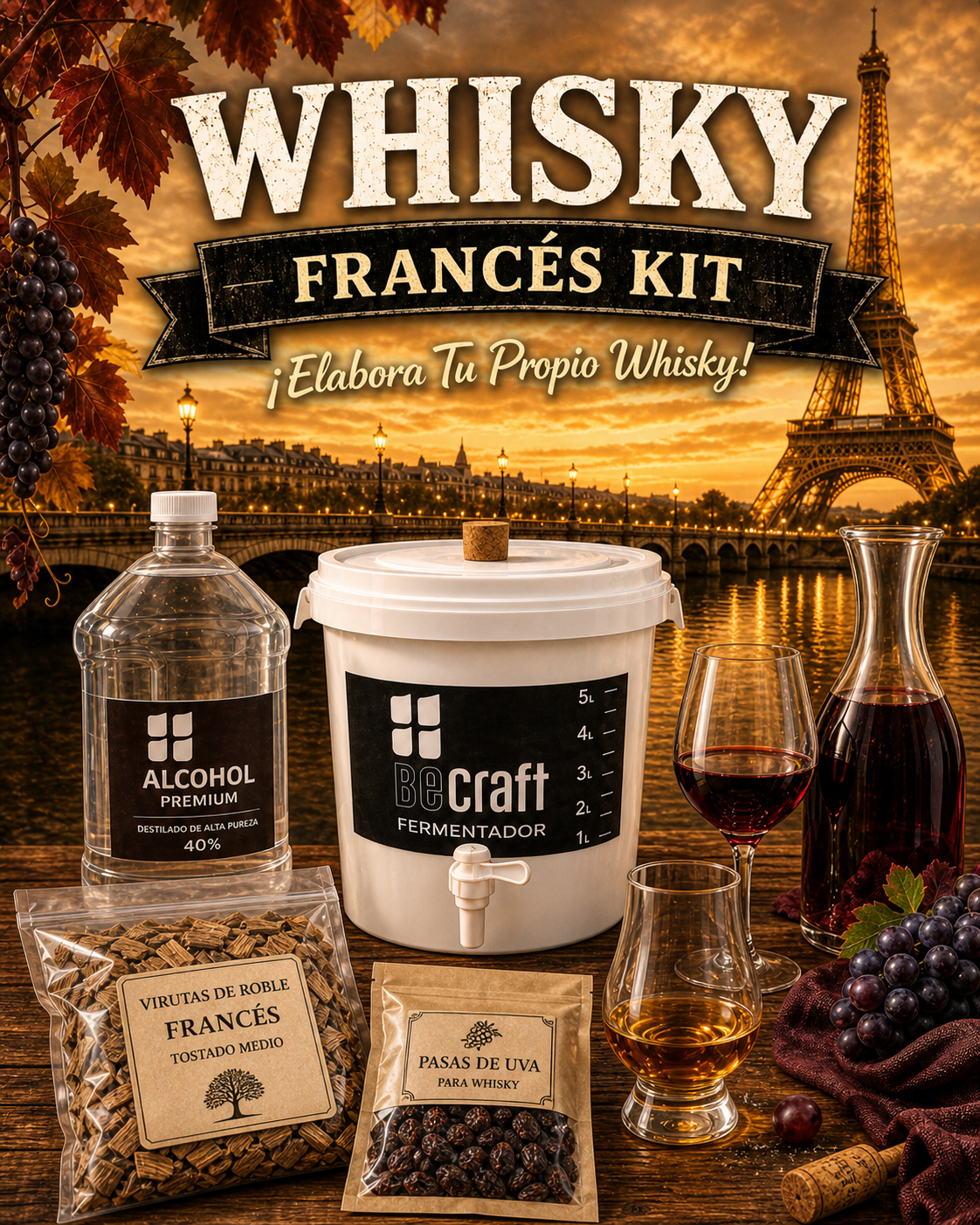 Kit Whisky Francés Artesanal Insumos Para Elaborar Whisky Estilo Francés En Casa